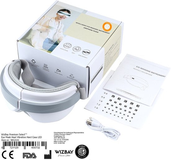 WizBay Premium Select® 3 in 1 Vibration Warmte en Acupoint Oogmasker - Oogmasker Slaap - Oogmasker Wallen - Oogmasker Warm - 4 Standen - Automatic - Beauty Pupil Mode - Vitality Mode - Sleep Mode - Ingebouwde Soft Relax Muziek - Oplaadbaar - Wit