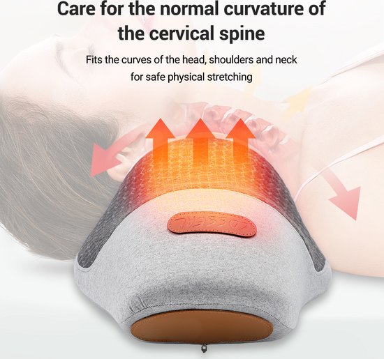 WizBay Premium Select® Nekmassagekussen - Shiatsu Nekkussen met Warmte en Vibratie - Ergonomisch - 3 Standen - Lichtgrijs
