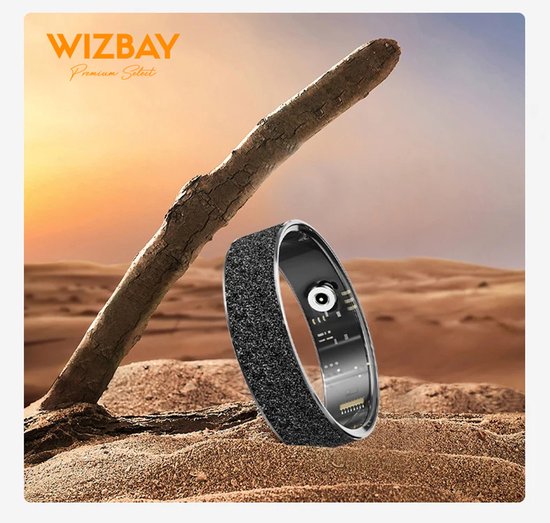 WizBay Premium Select® Gouden FrostLook Smart Ring Dames Heren - Oplaad Case - Hypoallergeen - Hartslag & Slaap Monitor - IP68 Waterdicht - O2 Meting - Gesture Functie - Multiple Sport Modi - #9