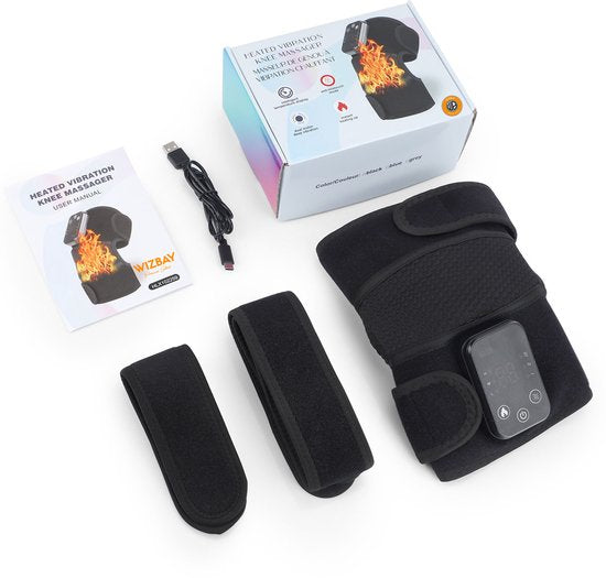 WizBay Premium Select® 3-in-1 Knie Schouder Elleboog Brace - Warmte en Vibratiemassage - LED Tiptoets Computer - Draadloos Oplaadbaar - 4000mAh - Zwart