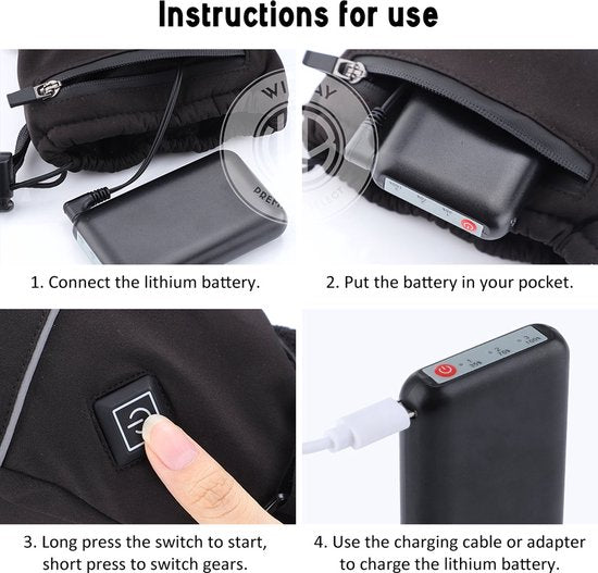 WizBay Premium Select® Verwarmde Handschoenen XL - 2x sterke 4000mAh sterke Batterij - Winter Handschoenen - 3 Standen Instelbaar - Waterdicht - Touchscreen Vingers - Extra Hand en Pols Sluiting - Zwart