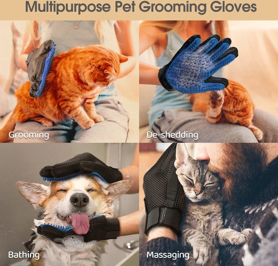 WizBay Premium Select® Grooming Handschoen met 259 Pins - Haarverwijderaar voor alle Huisdieren - Maat Universeel - Blauw
