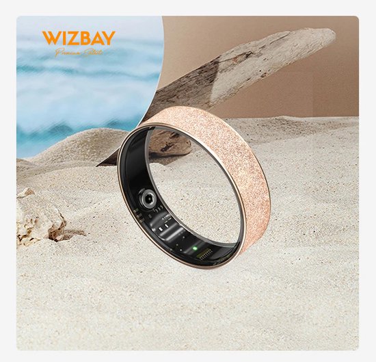 WizBay Premium Select® Gouden FrostLook Smart Ring Dames Heren - Oplaad Case - Hypoallergeen - Hartslag & Slaap Monitor - IP68 Waterdicht - O2 Meting - Gesture Functie - Multiple Sport Modi - #9