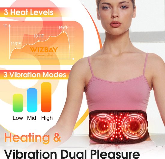 WizBay Premium Select® 4-in-1 Infrarood Lichtherapie Gordel - 100 Infrarood Beats - Warmte en Vibratiemassage - Oplaadbaar - 5000mAh - Voor Rug Buik Schouders Benen