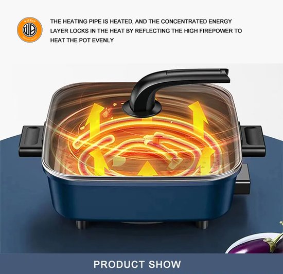 WizBay Premium Select® 3in1 Koreaanse Elektrische Grill 6L – Hotpot – Stoompan – Inclusief Aluminium Stoomplaat – Funcooking - Gourmetten - 4 tot 6 Personen – Anti Aanbak Laag – 1500W – Temperatuurregeling – Blauw