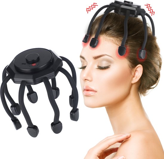 WizBay Premium Select® Multi 8 Point Hoofdmassagespin Massage - Haar Massage - 3 Standen - 360° - Ultra Licht en Compact - Bevorderd Slapen - Verminderd Vermoeidheid en Stress - Zwart