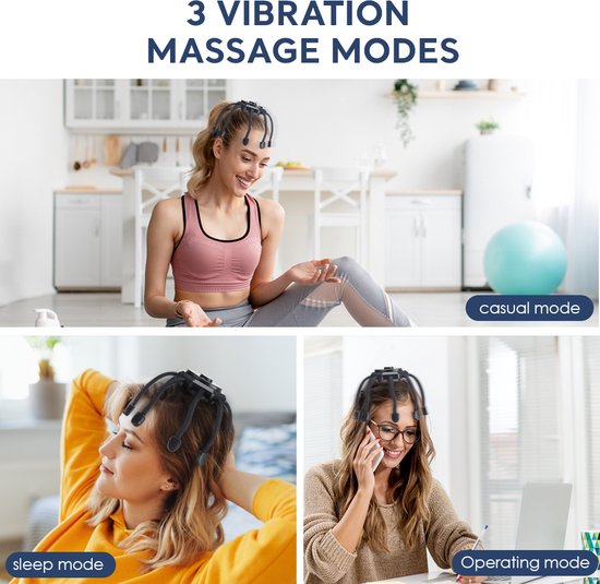 WizBay Premium Select® Multi 8 Point Hoofdmassagespin Massage - Haar Massage - 3 Standen - 360° - Ultra Licht en Compact - Bevorderd Slapen - Verminderd Vermoeidheid en Stress - Zwart