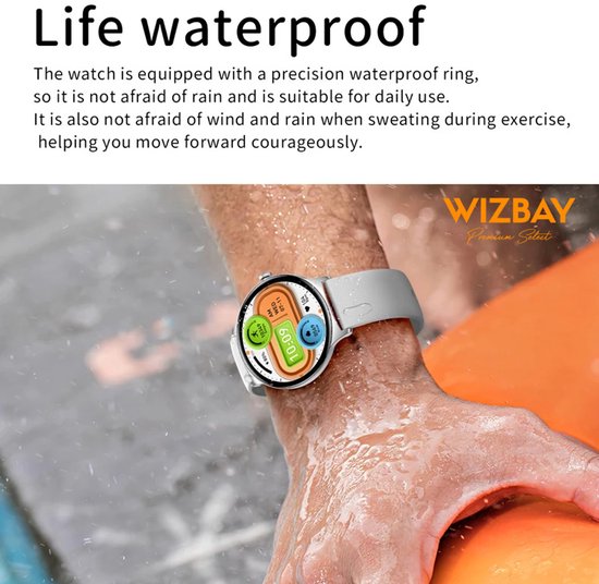 WizBay Premium Select® Ultra Dun 1.42inch AMOLED Elegante Smartwatch Dames Heren AMOLED - Android en iOS - Bluetooth Call - 02 Zuurstof - Dynamic Hartslag & Slaap Monitor - Message - Magnetic Laden - Smartwatches - Zwart Glanzende Kast - Zwarte Band
