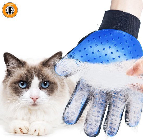 WizBay Premium Select® Grooming Handschoen met 259 Pins - Haarverwijderaar voor alle Huisdieren - Maat Universeel - Blauw