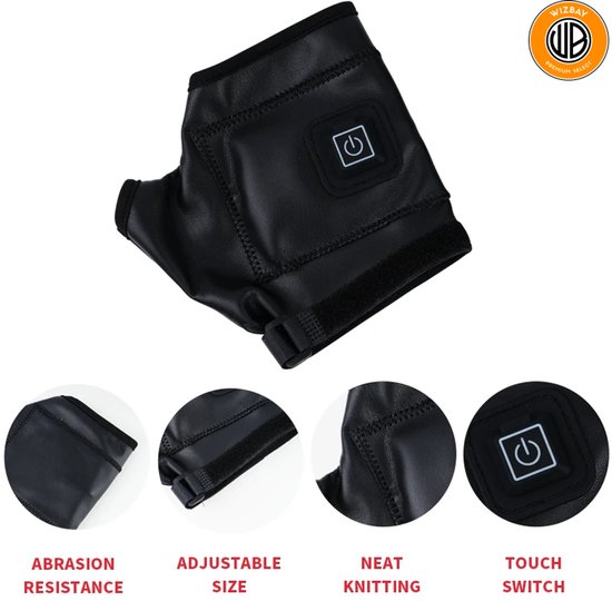 WizBay Premium Select® Elektrische Vingerloze Handschoenen – Winter Sport & Outdoor – 3 Warmtestanden (45-55°C) – 2000mAh Oplaadbare Batterij – PU Leren Thermo Handschoenen – Small
