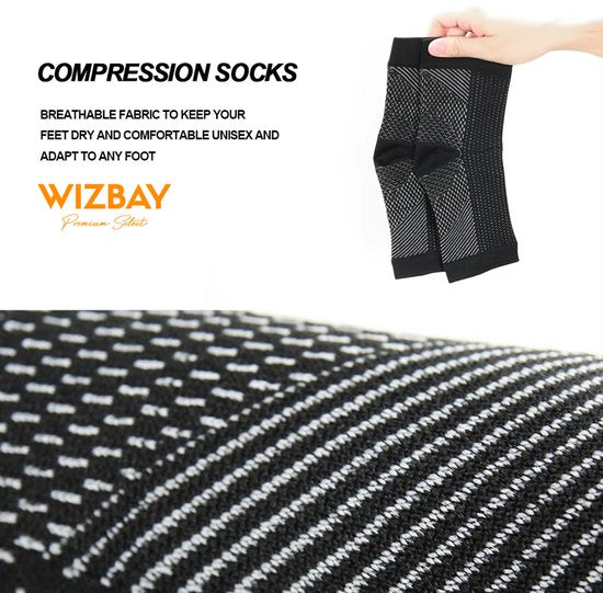 WizBay Premium Select® Compressie Sokken – Orthopedische Sport en Herstel Steunkousen – Enkelbrace en Voetondersteuning bij Hielspoor (Plantar Fasciitis) – Ademend, Elastisch & Vochtregulerend – Unisex – Nylon Spandex – FAGG Geregistreerd - L 42-45