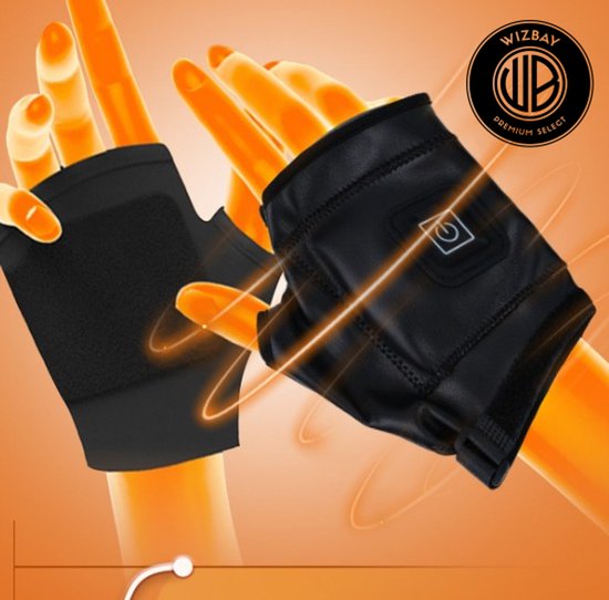 WizBay Premium Select® Elektrische Vingerloze Handschoenen – Winter Sport & Outdoor – 3 Warmtestanden (45-55°C) – 2000mAh Oplaadbare Batterij – PU Leren Thermo Handschoenen – Small