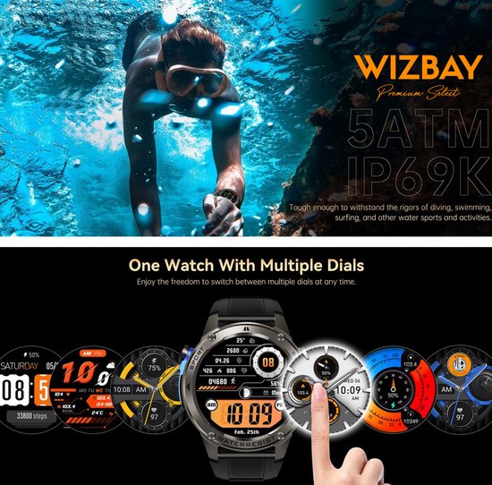 WizBay Premium Select® Smartwatch 1.43 AMOLED - Bellen - GPS - Altitude Luchtdruk Meter - Kompas -AI Voice Assist - Hart Monitor - O2 - Multi Sport Modi - Slaap - Message - Smartwatches - Zwarte Case - Zwarte TPU Band