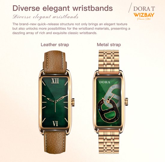 WizBay Premium Select® 1.13 Inch AMOLED Smartwatch Zwart met Donker Bruin Leren Band – Hartslag, Bloeddruk SpO₂ Monitoring – Fitness Tracker – Elegant Vierkant Design – Android iOS