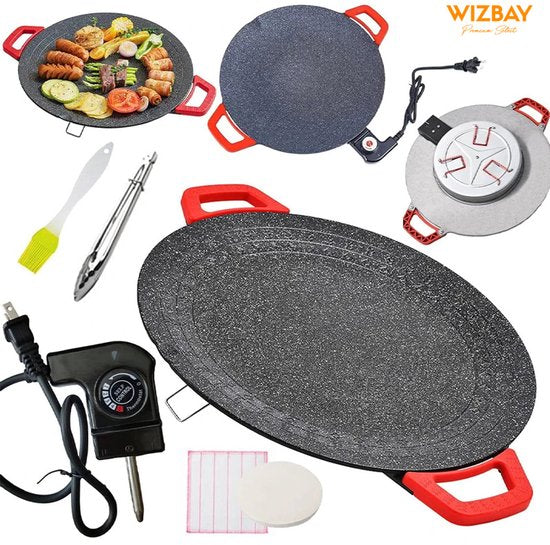 WizBay Premium Select® Bak Grillplaat Anti Baklaag - Elektrisch - Aluminium - 4 tot 6 Personen - Binnen Buiten - Funcooking - 36x36x10cm