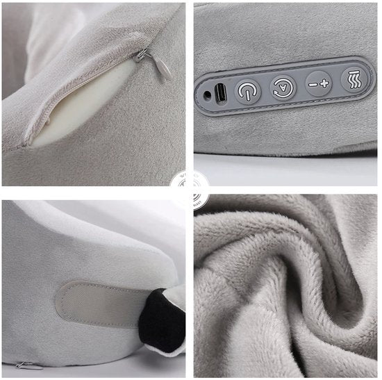 WizBay Premium Select® 2-in-1 Infrarood Nek- en Schoudermassagekussen – U-vormig Massagekussen – 42°C Warmtecompress – 2 Massage Modi – 3 Sterktes – Memory Foam – Draadloos Oplaadbaar – Grijs