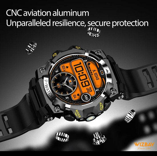 WizBay Premium Select® 1.39Inch Smartwatch Dames Heren - LED Flashlight - Android en iOS - Bluetooth Call - 02 Zuurstof - Bloedruk - Dynamic Hartslag & Slaap Monitor - Message - Magnetic Laden - Smartwatches - Zwart met Aubergine Siliconen Band