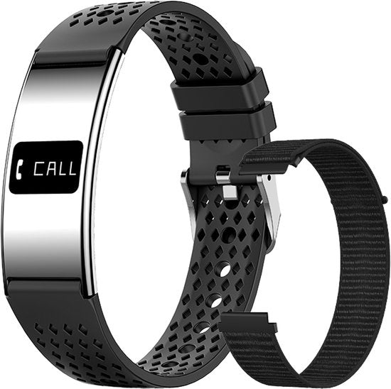WizBay Premium Select® Smart Bracelet 2026 - Ultradun 2,8 mm - Hartslag en SpO2 - Slaapmonitor - 5ATM Waterdicht - Fitness Tracker - IPS Screen - Android en iOS - Zilver - Siliconen band Zwart Gewoven en Siliconen Band Zwart