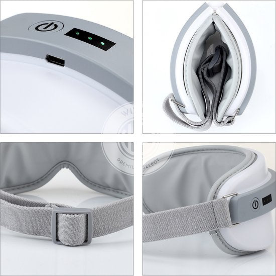 WizBay Premium Select® 3 in 1 Vibration Warmte en Acupoint Oogmasker - Oogmasker Slaap - Oogmasker Wallen - Oogmasker Warm - 4 Standen - Automatic - Beauty Pupil Mode - Vitality Mode - Sleep Mode - Ingebouwde Soft Relax Muziek - Oplaadbaar - Wit