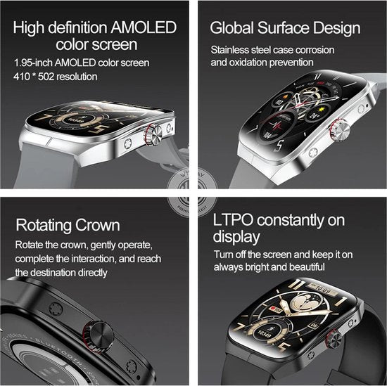 WizBay Premium Select® Smartwatch 1.95inch AMOLED - Bellen - AI Voice Assist - Magnetic Laden - Hart Monitor - O2 Bloeddrukmeter - Multi Sport Modi - Slaap - Message - Smartwatches - Zwarte Case - TPU Zwarte Band