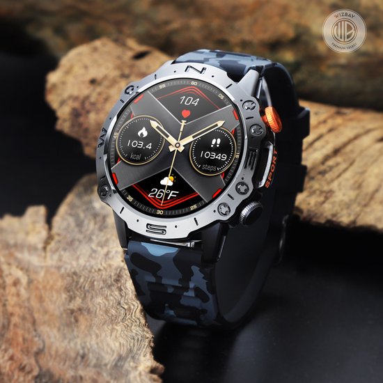 WizBay Premium Select® 1.43inch Smartwatch Dames Heren AMOLED - Android en iOS - Bellen - Magnetic Laden - Slaap Hart Monitor - O2 en Bloeddrukmeter - 100+ Sport Modi - Message - Alu Mat Zilver Case - Smartwatches - Grijs Groen TPU Band