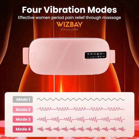 WizBay Premium Select® Menstruatie Warmteband – Elektrische Buik Warmteband met Massage – 5 Warmtestanden – Oplaadbaar – Draadloos – Roze