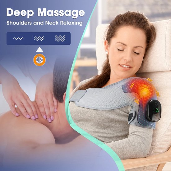 WizBay Premium Select® SchouderBrace - Massage 3 Standen Vibration en 6 Warmte - 3-Dimensionaal Soft Wrap Design - LED Tiptoets Computer - Zwart
