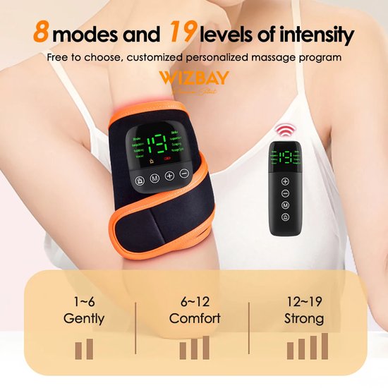 WizBay Premium Select® Elektrische Microcurrent Massage Belt – EMS Pulse Massage met Afstandsbediening – 8 Modi - 19 Intensiteitsniveaus – Verwarming Airbag Drukmassage – Arm Nek Hand Voet en Been – Met Verlengband