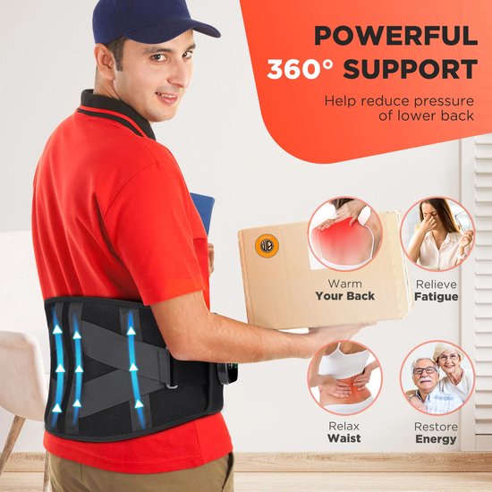 WizBay Premium Select® 2in1 Infrarood Light Therapie Waist Belt - 100 Infrarood Beats - 3 Standen Rugmassage - 5 Standen Warmte Massage - HD LED Tiptoetsbediening - 3 Timer Instellingen - Unisex Fit - Onderrug Massage - Rugmassage Apparaten- Zwart