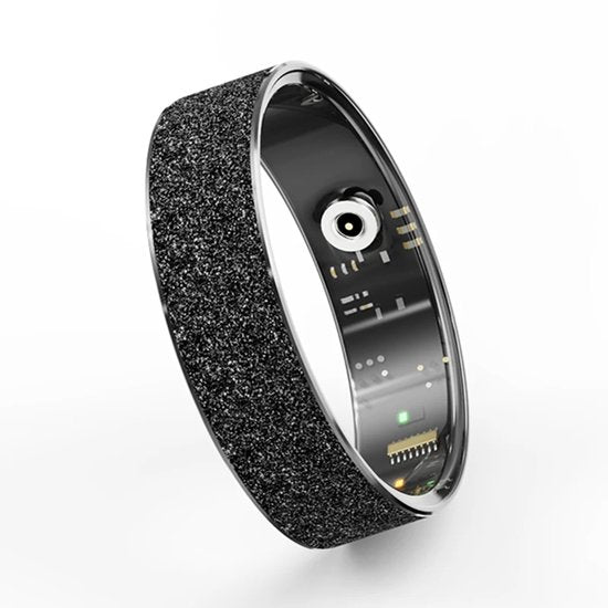 WizBay Premium Select® Zwarte FrostLook Smart Ring Dames Heren - Oplaad Case - Hypoallergeen - Hartslag & Slaap Monitor - IP68 Waterdicht - O2 Meting - Gesture Functie - Multiple Sport Modi - #12