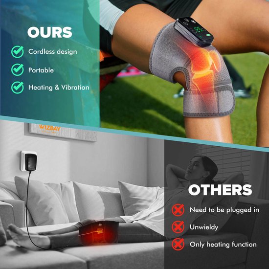 WizBay Premium Select® 3-in-1 Knie Schouder Elleboog Brace - Warmte en Vibratiemassage - LED Tiptoets Computer - Draadloos Oplaadbaar - 4000mAh - Zwart