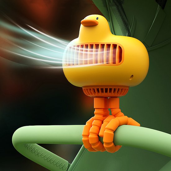 WizBay Premium Select® Kids Duck Shake Head 130º Draaibare Mini Fan - Hand Ventilator - High Volume Air 3 Standen - Octopus Voet - Universeel Inzetbaar - USB Oplaadbaar - Kleur Geel