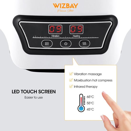 WizBay Premium Select® 3 in 1 Smart Infrarood Knie Elleboog en Schouder Massager – 360° Warmtecompressie 9 Vibratieniveaus - 3 Warmtestanden 45°C 55°C 65°C – Moxa Verwarming Infrarood Therapie Elektrodenfunctie - LED Tiptoets Computer Design – Wit