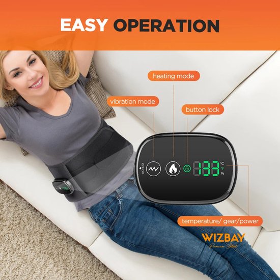 WizBay Premium Select® 2in1 Infrarood Light Therapie Waist Belt - 100 Infrarood Beats - 3 Standen Rugmassage - 5 Standen Warmte Massage - HD LED Tiptoetsbediening - 3 Timer Instellingen - Unisex Fit - Onderrug Massage - Rugmassage Apparaten- Zwart