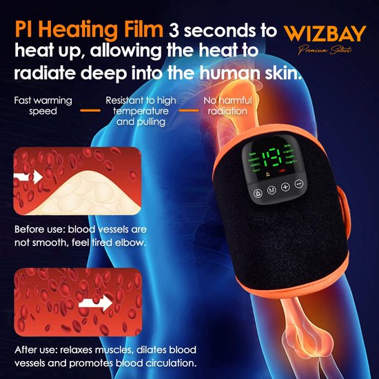 WizBay Premium Select® Elektrische Microcurrent Massage Belt – EMS Pulse Massage met Afstandsbediening – 8 Modi - 19 Intensiteitsniveaus – Verwarming Airbag Drukmassage – Arm Nek Hand Voet en Been – Met Verlengband