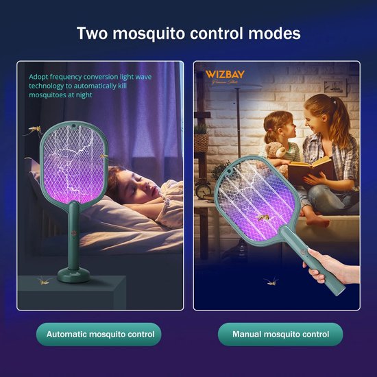WizBay Premium Select® Dual Elektrische Vliegenmepper - Auto UV Lamp Vanger - Oplaadbaar - Muggen Insecten Vliegen lamp - Wit