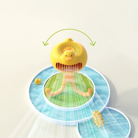 WizBay Premium Select® Kids Duck Shake Head 130º Draaibare Mini Fan - Hand Ventilator - High Volume Air 3 Standen - Octopus Voet - Universeel Inzetbaar - USB Oplaadbaar - Kleur Geel
