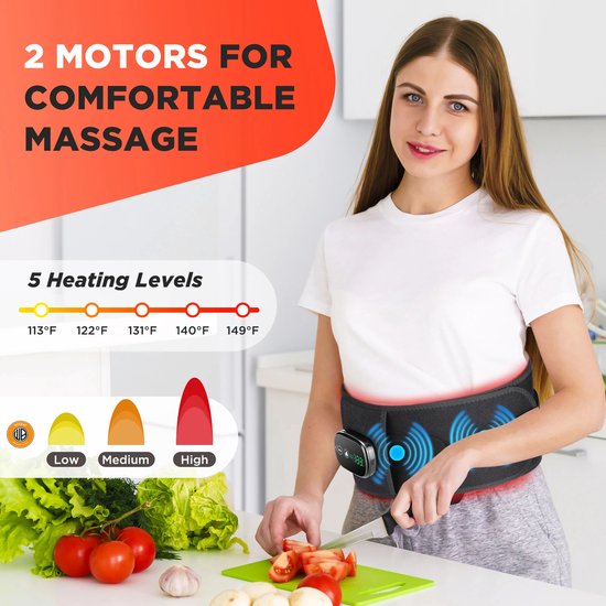 WizBay Premium Select® 2in1 Infrarood Light Therapie Waist Belt - 100 Infrarood Beats - 3 Standen Rugmassage - 5 Standen Warmte Massage - HD LED Tiptoetsbediening - 3 Timer Instellingen - Unisex Fit - Onderrug Massage - Rugmassage Apparaten- Zwart