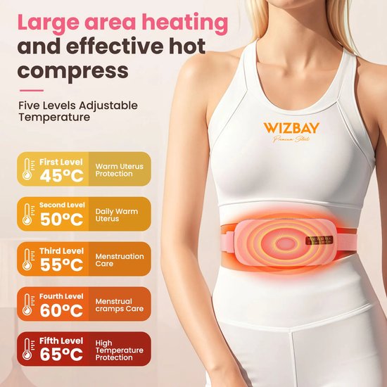 WizBay Premium Select® Menstruatie Warmteband – Elektrische Buik Warmteband met Massage – 5 Warmtestanden – Oplaadbaar – Draadloos – Roze