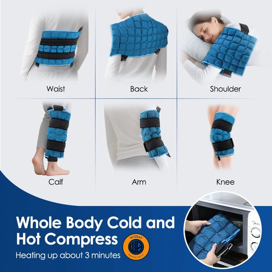 WizBay Premium Select® 58×35cm Hot & Cold Compress Rug en Body Pack – Herbruikbare Warmte- en Koudekompres – Langdurige Koeling – Snelle Opwarming – Flexibel & Milieuvriendelijk – Herbruikbaar