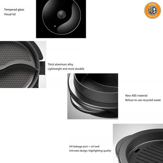 WizBay Premium Select® 3 in 1 Dual Aziatische Shabu HotPot - Funcooking - 2 Bouillon Gedeelten - Grill - Gourmetten - Fondue - 6 tot 8 personen - 2000W - Anti Aanbak Laag - 72cm Lang