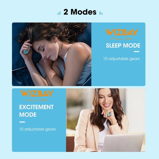 WizBay Premium Select® Draagbaar Elektrisch Slaapondersteuningsapparaat - Handheld Insomnia Slaaphulp – EMS Micro-Current Technologie – 2 Modi 15 Instelbare Sterktes – Stressvermindering Slaaptrainer – Oplaadbaar 300mAh – Compact & Sti