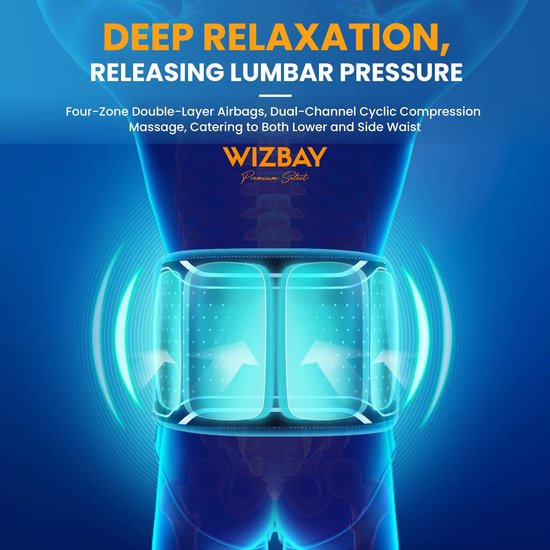 WizBay Premium Select® Rug Massage Gordel - Luchtcompressie - Warmtetherapie - Vibratiemassage - Draadloos - 4000mAh - Zwart