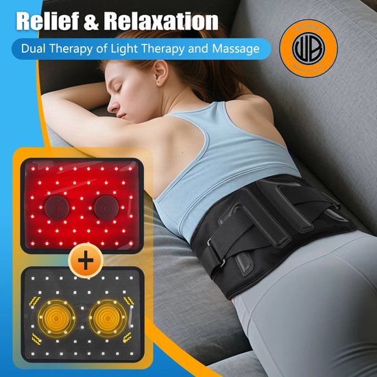 WizBay Premium Select® Roodlicht Therapie Riem - 660nm 850nm - 46 LED Beads - Vibratiemassage - Draadloos Oplaadbaar - 5000mAh - Blauw