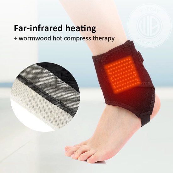 WizBay Premium Select® Enkel Brace Warmte Massage - Enkelbrace - 3 Warmtestanden 45° 50° 55° - Universele Fit - 360° Wrap Design - Zwart