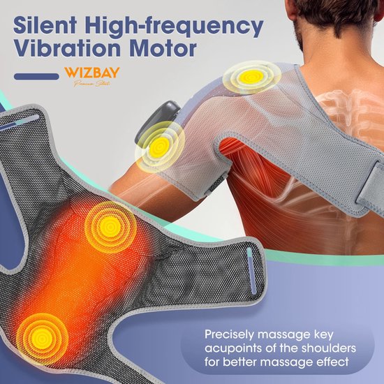 WizBay Premium Select® SchouderBrace - Massage 3 Standen Vibration en 6 Warmte - 3-Dimensionaal Soft Wrap Design - LED Tiptoets Computer - Zwart