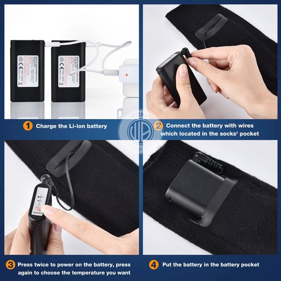 WizBay Premium Select® Verwarmde Sokken - Oplaadbaar - 3 Warmtestanden - 4000mAh Batterijen - Unisex - Tegen Koude Voeten - Maat L - Zwart