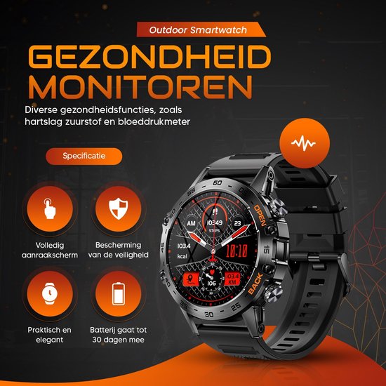 WizBay Premium Select® Sport Smartwatch - 1,39 Inch IPS Scherm - Bluetooth Bellen - Hartslag Bloeddruk Zuurstof - 100+ Sportstanden - 400mAh - Zwart