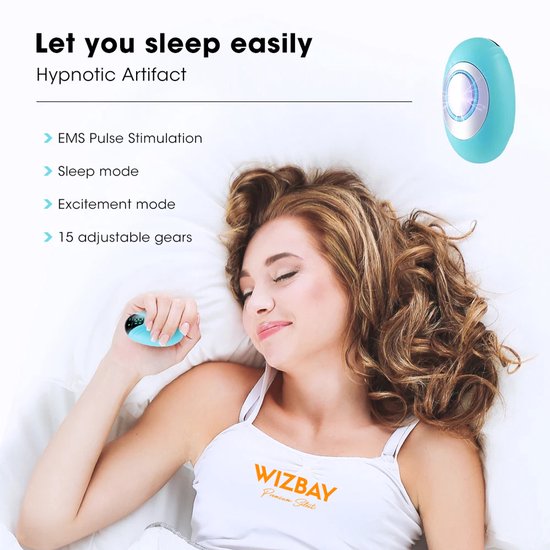 WizBay Premium Select® Draagbaar Elektrisch Slaapondersteuningsapparaat - Handheld Insomnia Slaaphulp – EMS Micro-Current Technologie – 2 Modi 15 Instelbare Sterktes – Stressvermindering Slaaptrainer – Oplaadbaar 300mAh – Compact & Sti