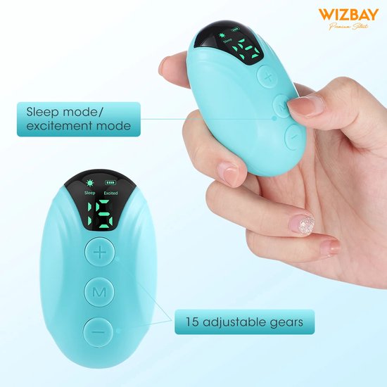 WizBay Premium Select® Draagbaar Elektrisch Slaapondersteuningsapparaat - Handheld Insomnia Slaaphulp – EMS Micro-Current Technologie – 2 Modi 15 Instelbare Sterktes – Stressvermindering Slaaptrainer – Oplaadbaar 300mAh – Compact & Sti